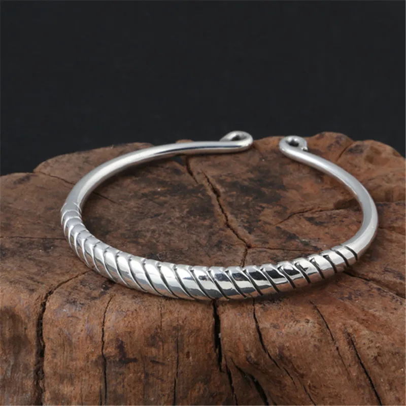 

Vintage Solid Fine Silver 999 Cuff Bracelet For Women Oxidized Sterling Silver Oval Narrow Band Bangle Simple Brief Style Gifts
