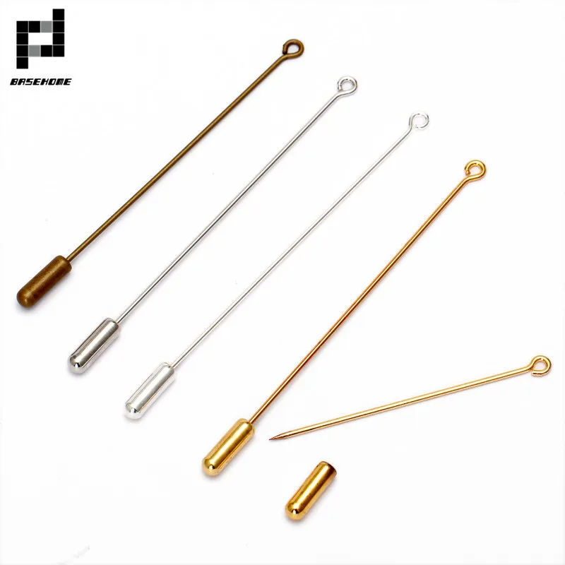 

BASEHOME 20pcs/lot Loop Eye Brooch Pin Copper 50 70mm Length Broocher Safety Pins with Stopper for DIY Jewelry Findings