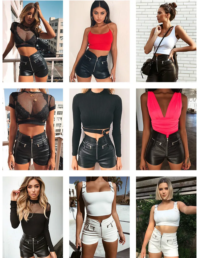 outfits for women LOGAMI High Waist Pu Leather Shorts Women Zipper Moto & Biker Shorts Skinny Black Summer Autumn new hooters shorts