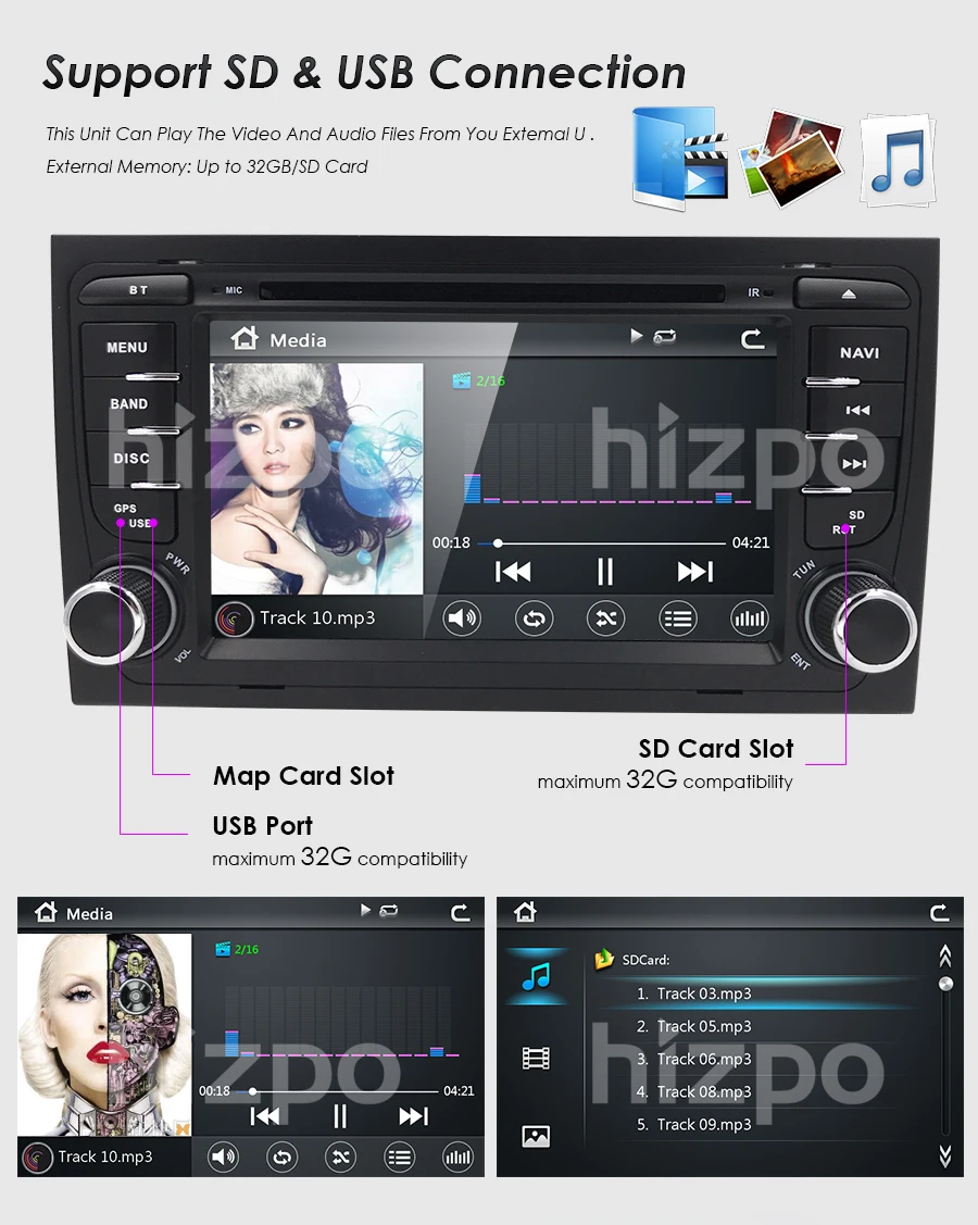 Perfect HIZPO 7 Inch Touch screen Car DVD player for Audi A4 B6 2000-2006 year RS4 Seat Exeo GPS navigation BT DVR  Free camera Map card 10