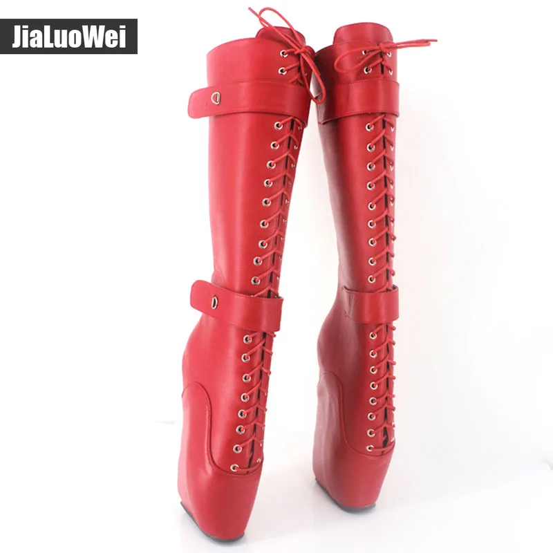 Jialuowei/брендовые туфли на очень высоком каблуке 18 см; пикантные туфли на танкетке со шнуровкой и пряжкой; Балетные Сапоги унисекс; сапоги до колена с замочком