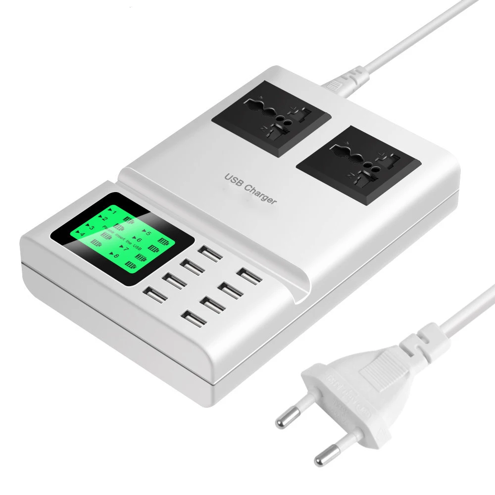 العالمي USB السفر شاحن 4 في 1 متعددة الوظائف الشحن جهاز شاشة الكريستال السائل + 8-منافذ USB شحن + AC ميناء + الهاتف/حامل لوحي العالمي USB السفر شاحن 4 في 1 متعددة الوظائف الشحن جهاز شاشة الكريستال السائل + 8-منافذ USB شحن + AC ميناء + الهاتف/حامل لوحي