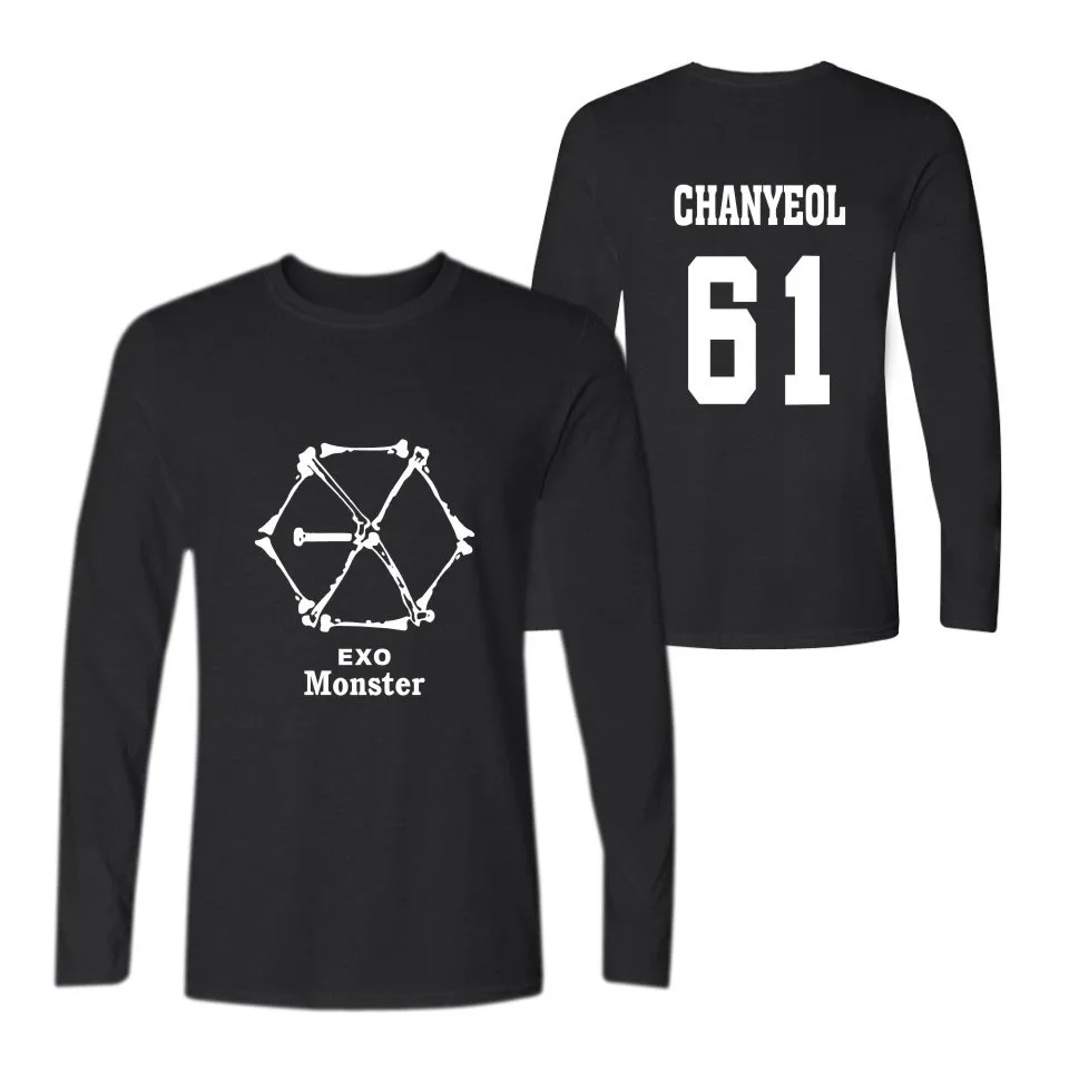 LUCKYFRIDAYF EXO KPOP футболка с изображением монстра длинными рукавами из хлопка для