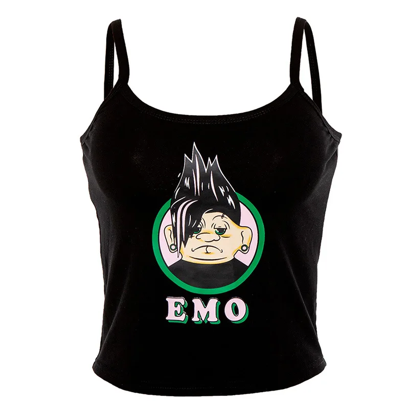 

Summer Crop Top Black Short Tanks Women Black Shirt Sexy Tops Cami Punk Streetwear Tee