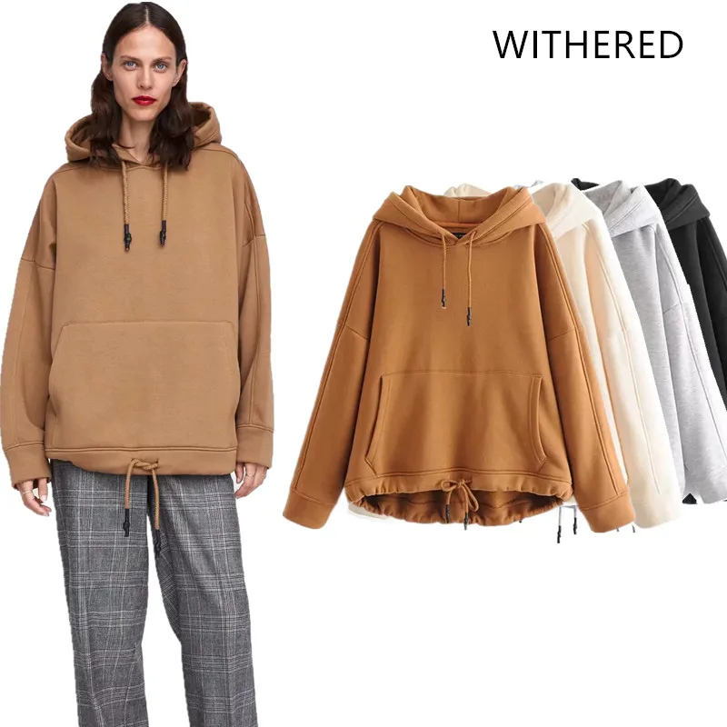 

Withered 2019 BTS oversize hoodie Sweatshirts hooded Cashmere loose kangaroo solid hooded fashion Women's hoodie tops plus size