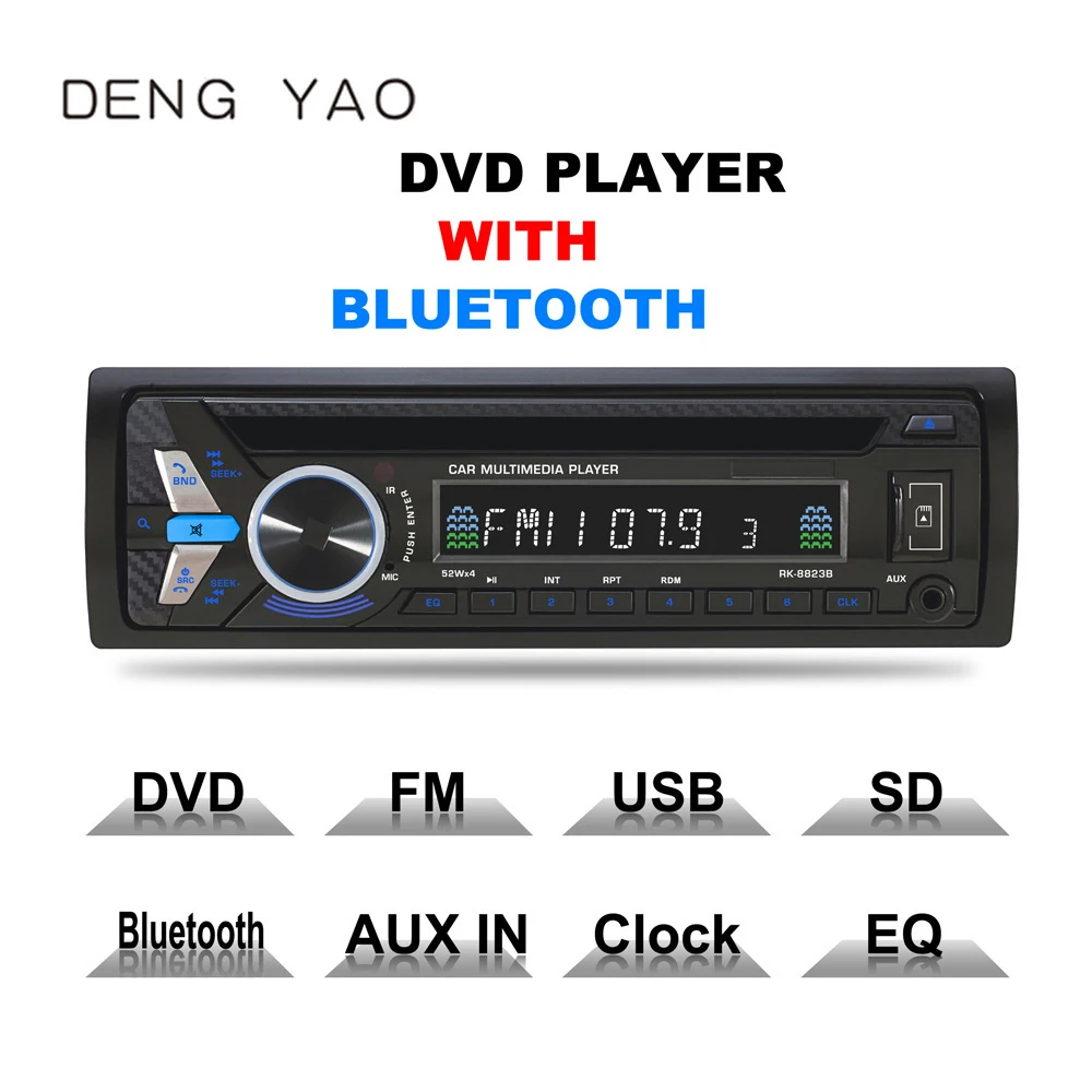 

Deng yao Bluetooth 1DIN Car DVD 12V FM Aux Input Car Stereo Radio Audio Player Receiver CD VCD WMA MP3 Player with SD/USB Port