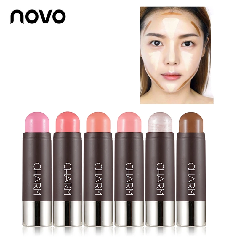 

NOVO Creamy Multi-function Shimmer Highlighter Stick Face Makeup Blush Modify Charming Contour 3D V Face Blusher Pen Cosmetics