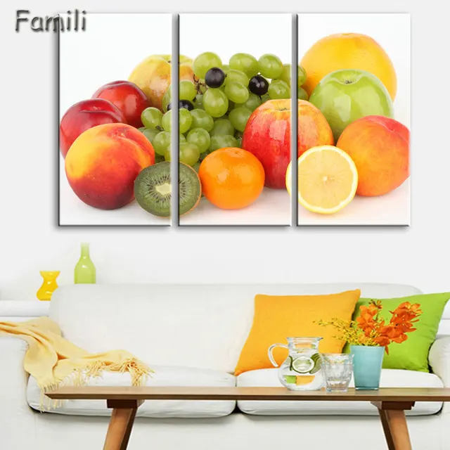 3 Pcs Canvas paintings for kitchen fruit wall decor modern flowers