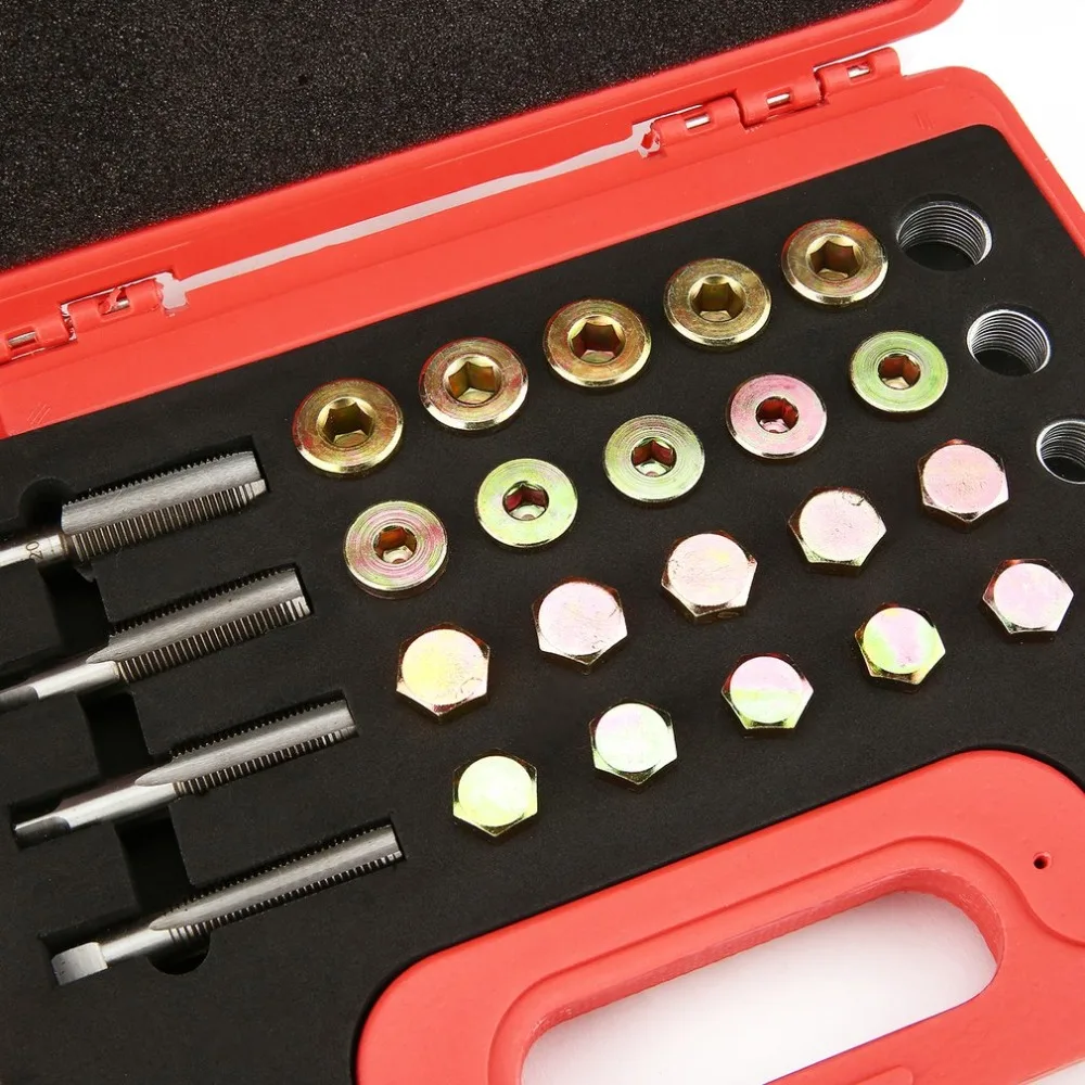 

Original 64pcs Oil Pan Thread Repair Kit Sump Gearbox Drain Plug Tool Set M13 M15 M17 M20 Bolt Thread Auto Repair Tools