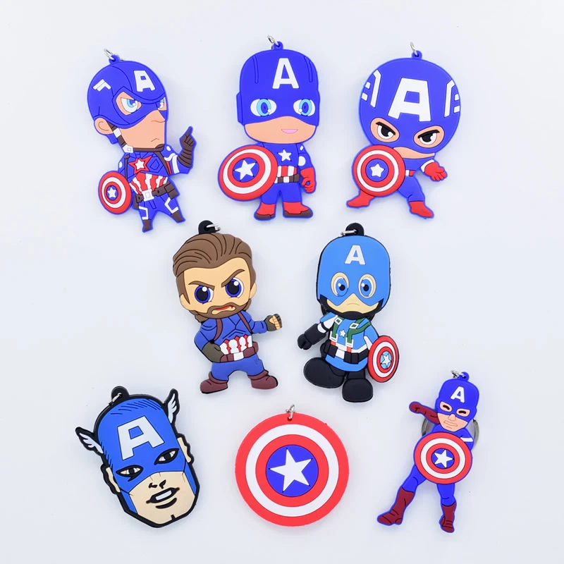 

Captain America Keychain Super Hero Keyring Double Sided PVC Key Chain For Bag Pendant Cartoon Charm Accessories