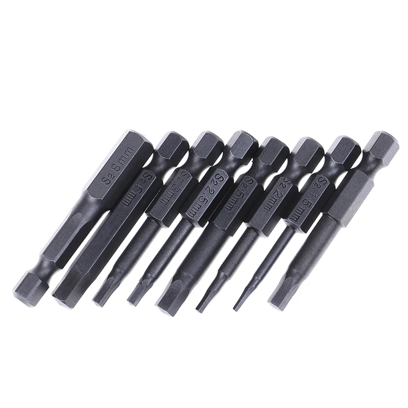 8pcs/Set NEW Magnetic Hexagon Screwdriver Bit S2 Steel 1/4 Inch Hex Shank Screw Drivers Set 50mm Length H1.5-H8 Wholesale