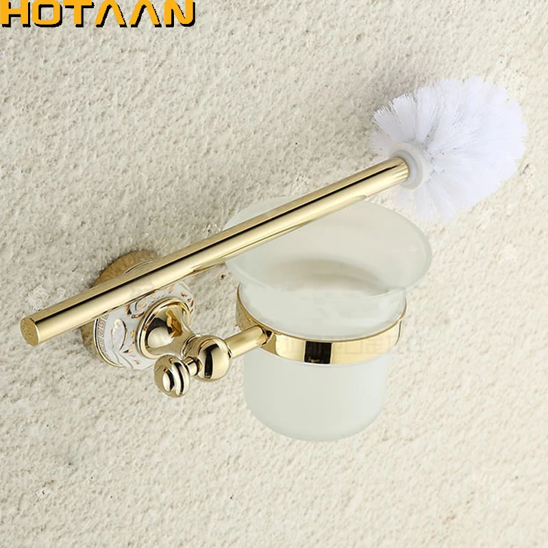 Wall Mounted Bathroom Accessories Brass & Crystal Toilet Brush Holder