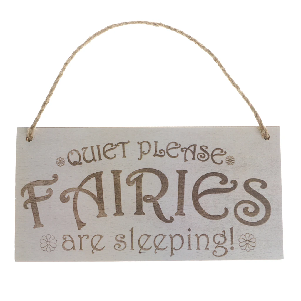 Wooden Hanging Board Rectangle With Quiet Please Fairies Are Sleeping Sign Home Bedroom Door In front Decor High Quality 