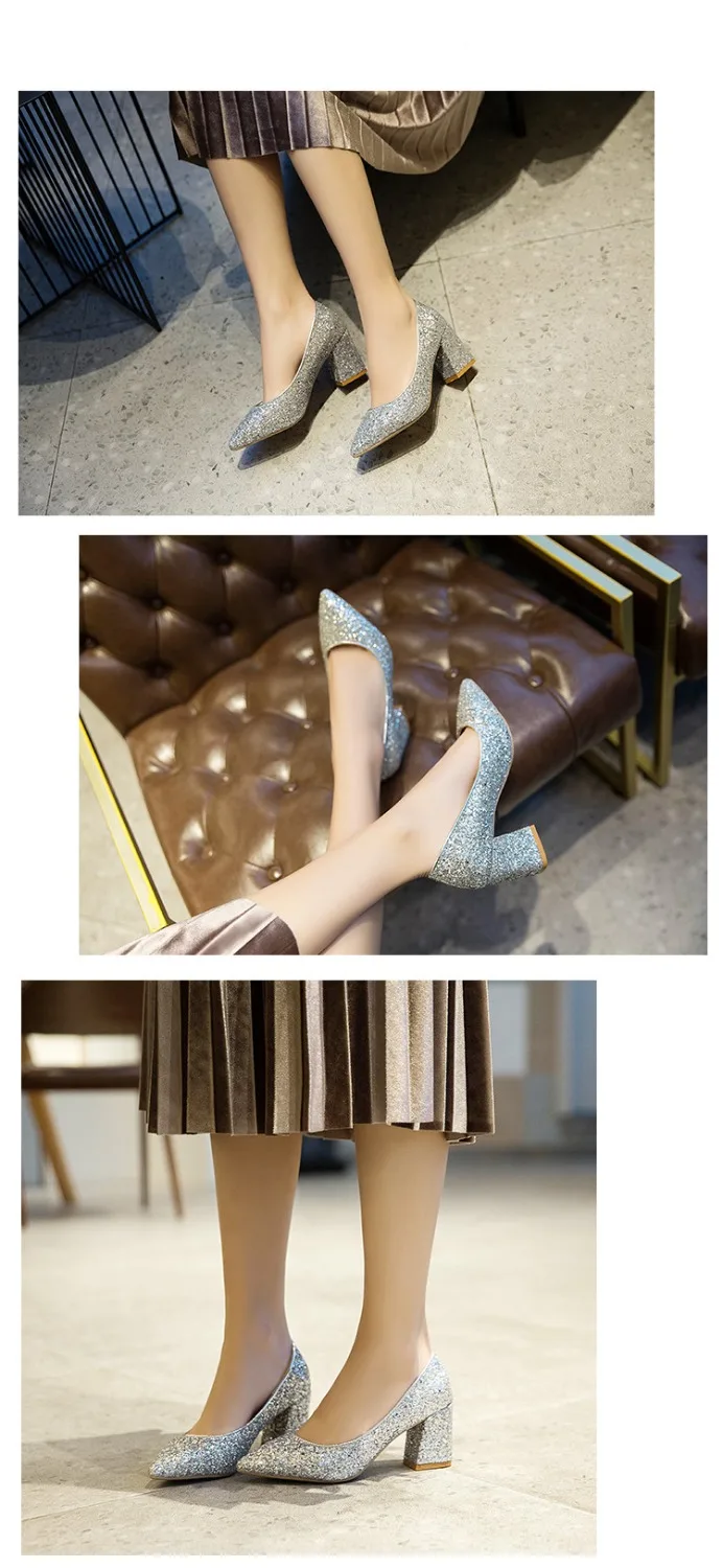 Разноцветные шикарные, на высоких каблуках женские туфли-лодочки женская обувь весна-осень обувь Дамская мода, с узким острым носком на квадратном каблуке; Свадебная обувь