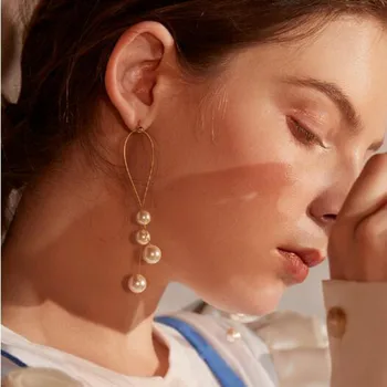 

New Fashion Elegant Pearl Long Earrings Style Large Imitation Pearl Pendant Earrings Suitable For Wedding Party Gifts Brincos