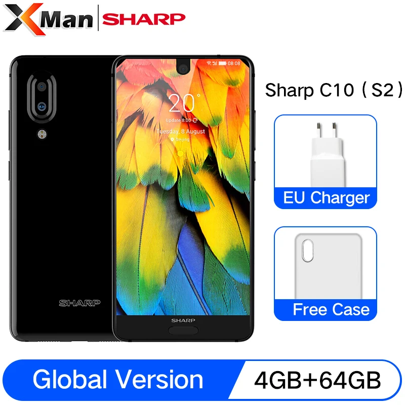 

Global Version Sharp AQUOS C10 S2 4G LTE Smartphone 5.5'' FHD+ NFC 4GB RAM 64GB ROM Snapdragon 630 Octa Core 12MP Mobile Phone