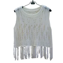 BLINGSTORY Европейский вышивка ручной вязки халат бахрома выдолбленные перспектива без рукавов короткий пуловер пляж OYD1009