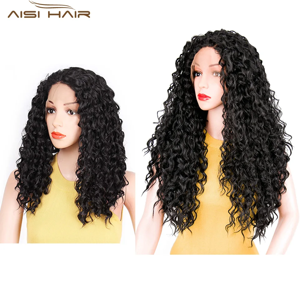 I's a wig AISI HAIR 2" длинные вьющиеся черные синтетические кружевные передние парики с детскими волосами афроамериканские плетеные парики для женщин