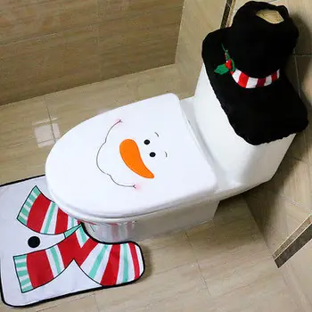 

3Pcs Christmas Decorations Happy Santa Toilet Seat Cover and Rug Bathroom Set