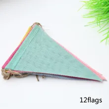 4m 12 bandeiras de linho de serapilheira colorido do vintage bunting bandeiras flâmula para festa de aniversário feliz casamento guirlanda decoração barra de doces