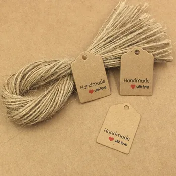 

3*2cm 500pcs DIY hand made with love Head Label Luggage Wedding Party Price Tag Kraft Gift Hang Tag with 500pcs strings