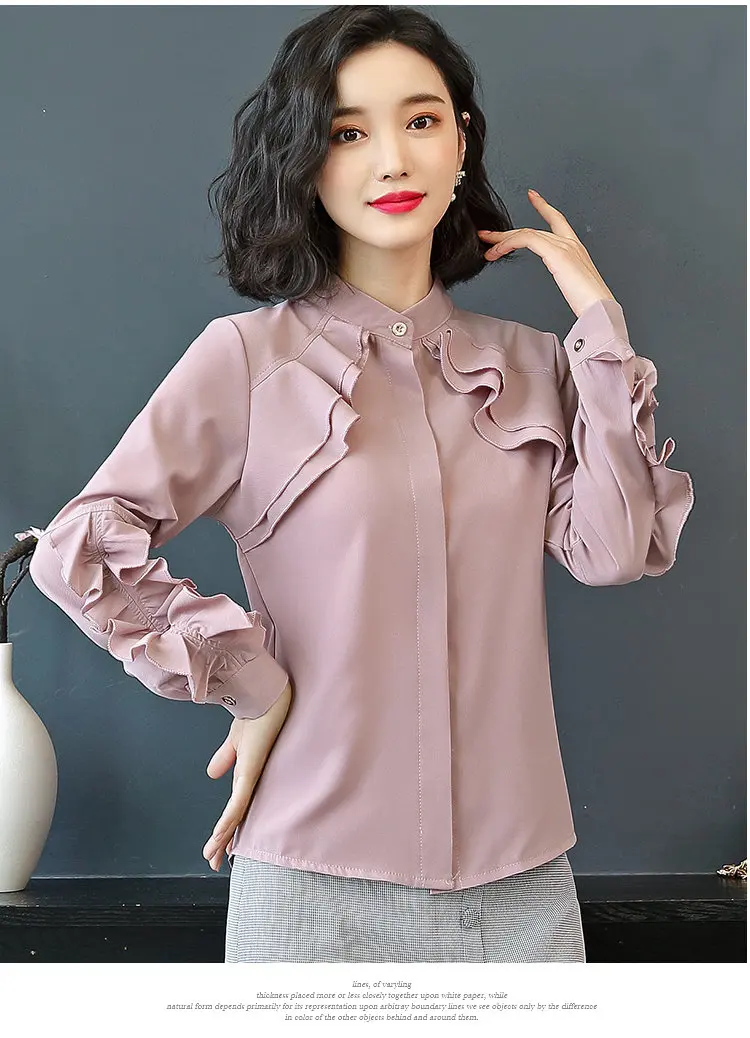2019 New Elegant Autumn Tops Women Long Sleeve Ruffle Blouse Work Wear Office Shirts Plus Size Chiffon Blusas Mujer Moda (9)
