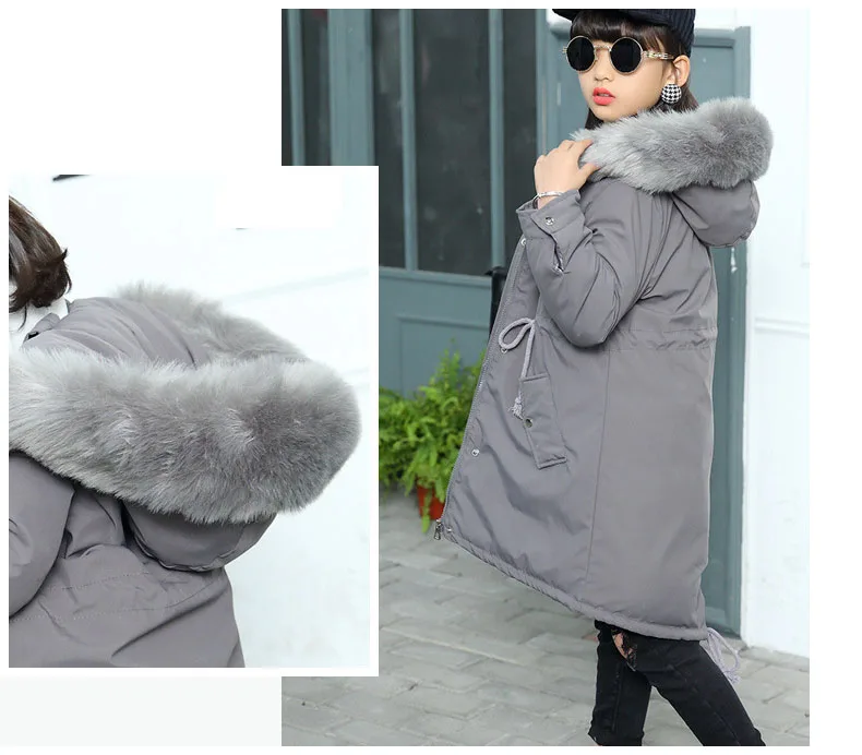New 2018 Fur Hooded Jackets For Girls Thick Kids Long Cotton Coats Baby Big Girl Winter jacket Children Outerwear & coats Tops Clothes (9)