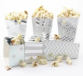 

Express 1200pcs/ lot Foil Silver & Gold Wedding Favors Gifts Paper Popcorn Boxes Pop Corn Bag Goodie Box Loot Boxes Bag