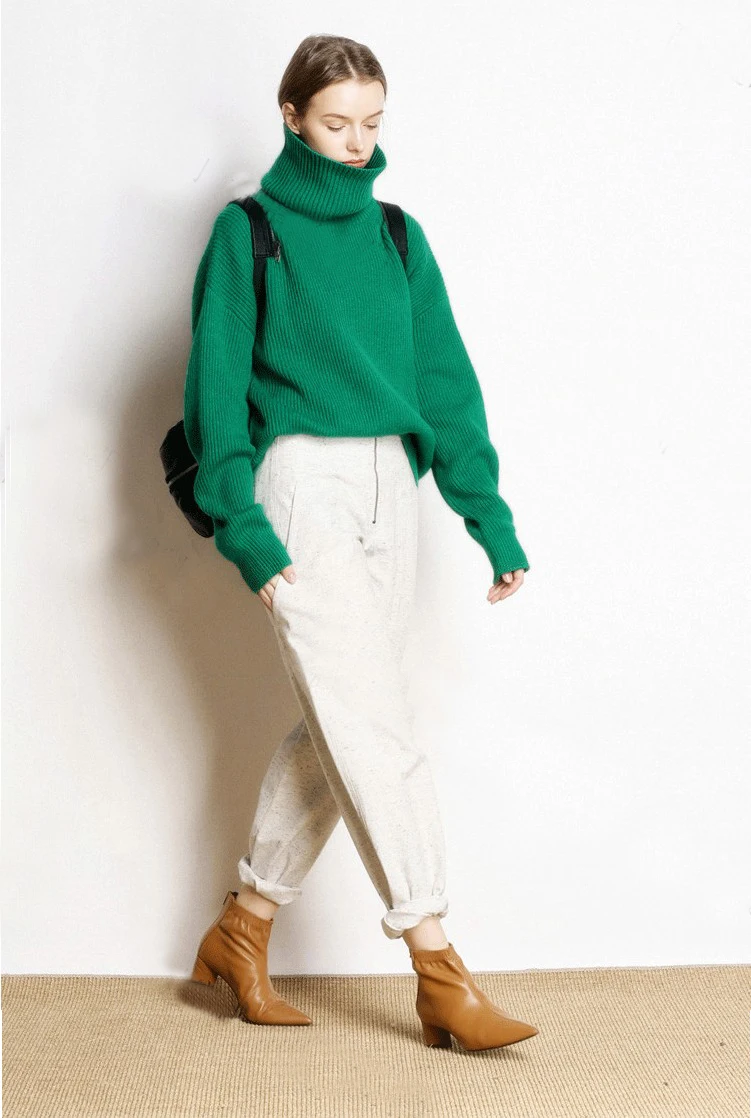 Осенняя и зимняя серия кашемировый свитер женский ленивый Свободный вязаный длинный рукав Повседневный свитер короткий пуловер с высоким воротником