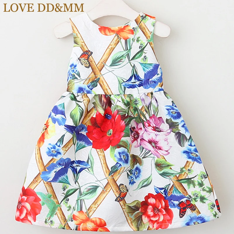 Платье для девочек с надписью «LOVE DD& MM»; Новинка г.; весеннее Модное детское платье-майка с цветочным узором для девочек