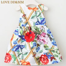 Платье для девочек с надписью «LOVE DD& MM»; Новинка г.; весеннее Модное детское платье-майка с цветочным узором для девочек