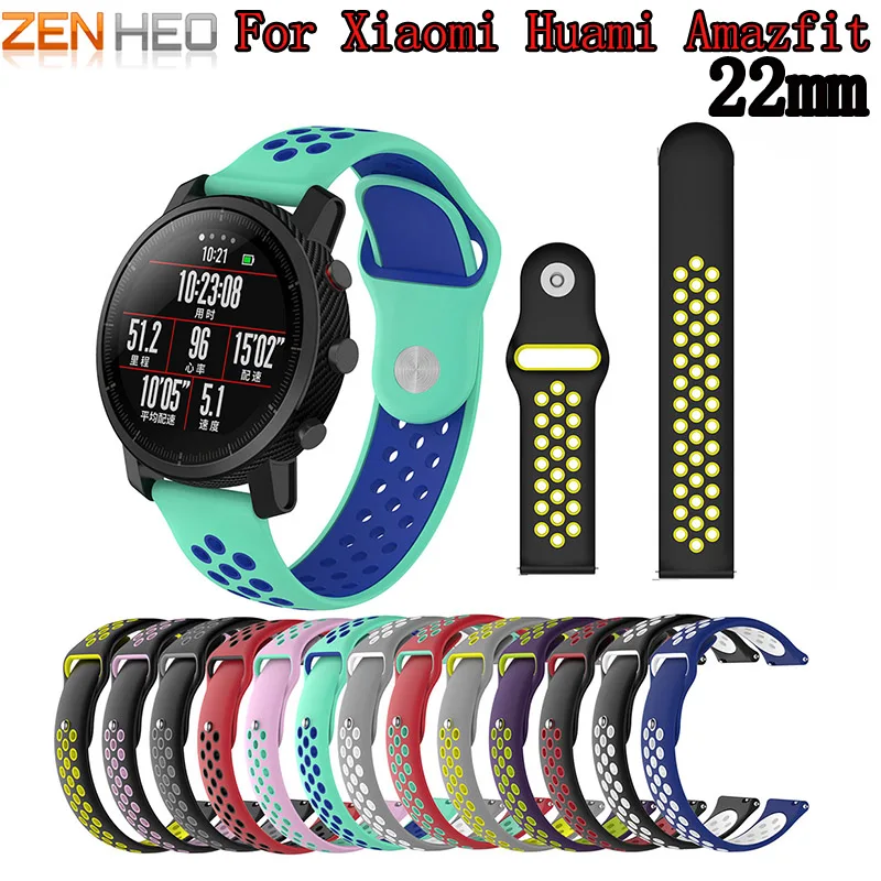 

22mm Breathable Silicone Strap for Xiaomi Huami Amazfit Watch Band Double Color Sports Bracelet for Samsung Gear S3 wristband