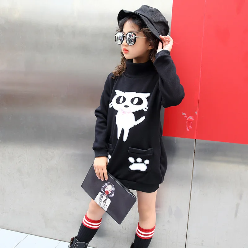 

2018 spring and autumn new season girls' cute cartoon, elegant Kitty, long sleeved warm T-shirt, long necked coat