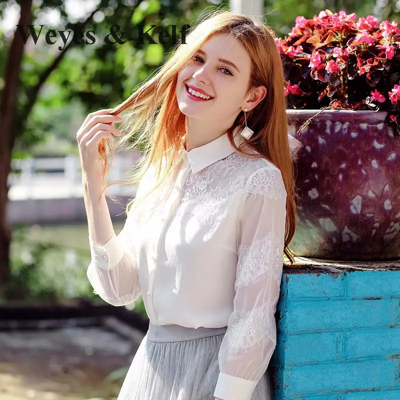 Weyes و kelf الحلو الأبيض قمصان لل ربيع 2018 الأزياء السيدات قميص المرأة قمم blusas موهير زهرة الدانتيل بلوزة فام القمم