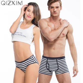 

QIZXIM Navy stripes Print Couples Underwear Lovers Panties Men Boxers Women Panties Soft Cotton Underpants Valentine's Underwear
