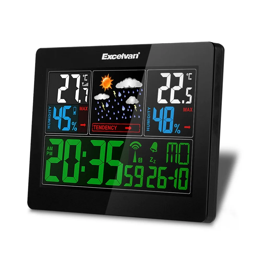 EXCELVAN Farbe Funk LCD Wetterstation Mit Vorhersage Temperatur Luftfeuchtigkeit