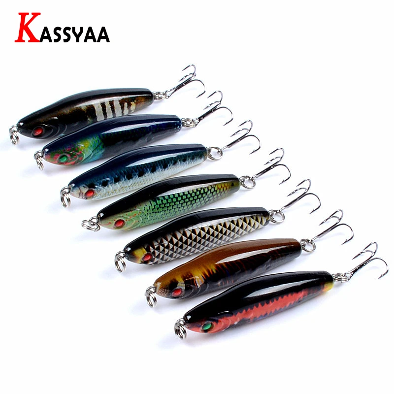 

KASSYAA Pencil Sinking Lure Kit 60mm 10.3g Colorful Printing Fishing Lures with Quality #8 TrebleHook Artificial Pencil Bait