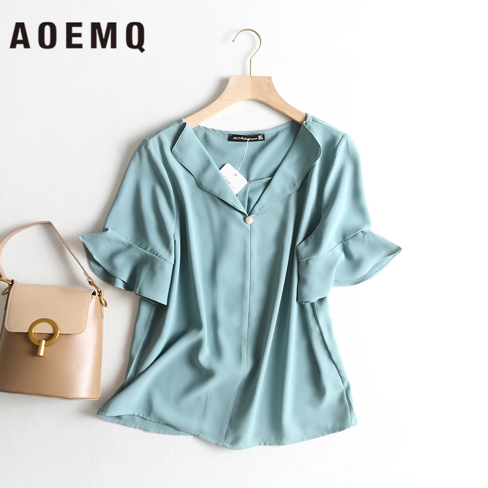 

AOEMQ Fashion Blouse Sun Temperament Shirts Breathable Relax Ruffle Sleeve Women Tops Blouse Fit Beach Style Female Clothing