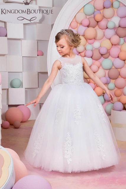 Best price at $103 Cheap Custom Make Little Girls Party Dresses Ball Gown Tulle Lace Appliques Beading Sequins Ball Gown Little Flower Girls' Dresses
