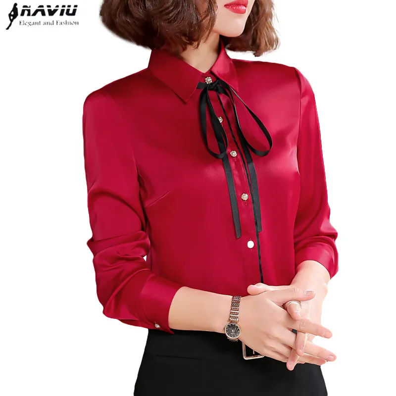 

Spring new high quality red shirt women fashion formal Business long sleeve slim chiffon blouses office ladies plus size tops