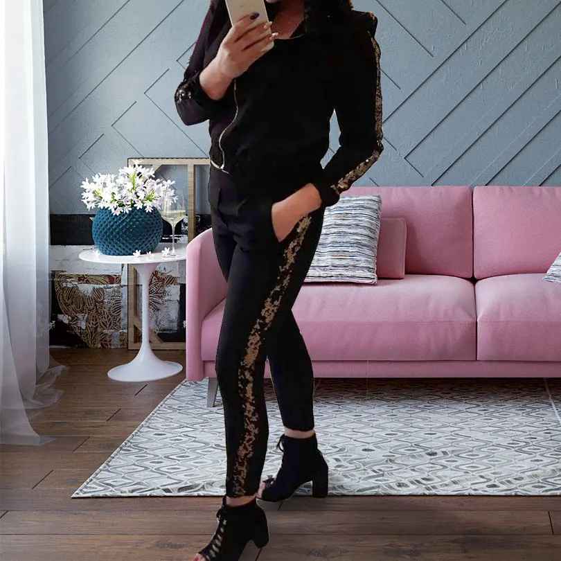 Женский спортивный костюм с блестками комплект из двух предметов капюшоном и