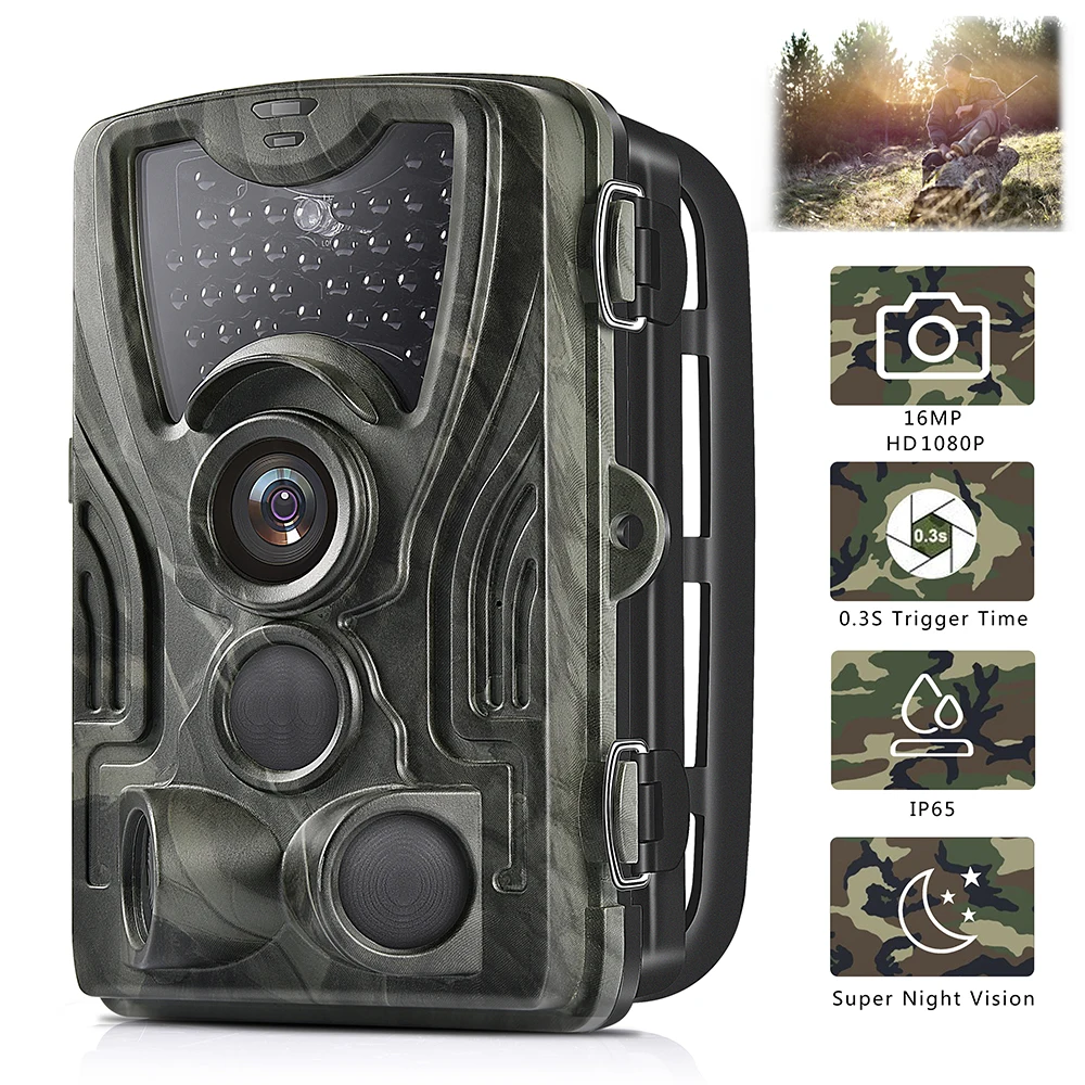 

Trail Hunting Camera Night Version Wildlife Cameras 16MP 1080P IP65 0.3s Trigger Time Wild Tracking Surveillance HC801A