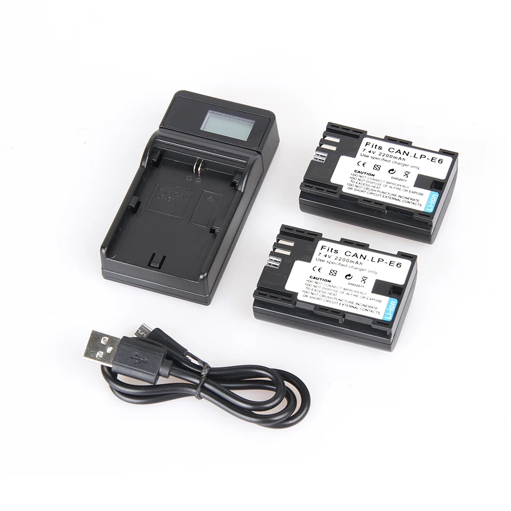 

For Canon EOS 5DS EOS 6D EOS 7D 7D Mark II LP-E6 Charger with LED LCD Display + 1 LP-E6 2200mAh Battery
