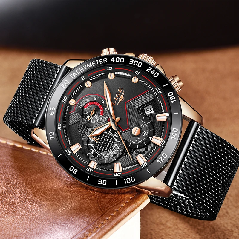 Relogio Masculino LIGE Fashion Mens Watches Stainless Steel Grid Quartz Watch Men's Multifunction Chronograph Date Sport Clock Relogio Masculino LIGE Fashion Mens Watches Stainless Steel Grid Quartz Watch Men's Multifunction Chronograph Date Sport Clock