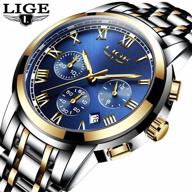  LIGE Fashion Brand Mens Watches Multifunction waterproof Quartz Watch men Military Sport Wristwatch