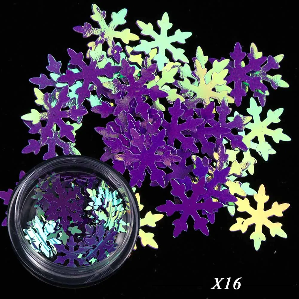 Полная красота 1 коробка лазерные блестки для ногтей AB Зимний снег хлопья голографические блестки инструмент для украшения ногтей для нейл-арта CHX1-30 доступа - Цвет: X16
