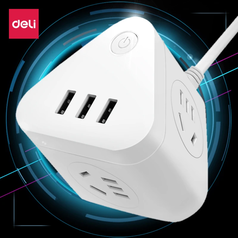 

Deli USB Cable Socket Intelligent Fast Charge Security Door Protection Power Converter one turn three Extension Cord Plug Socket
