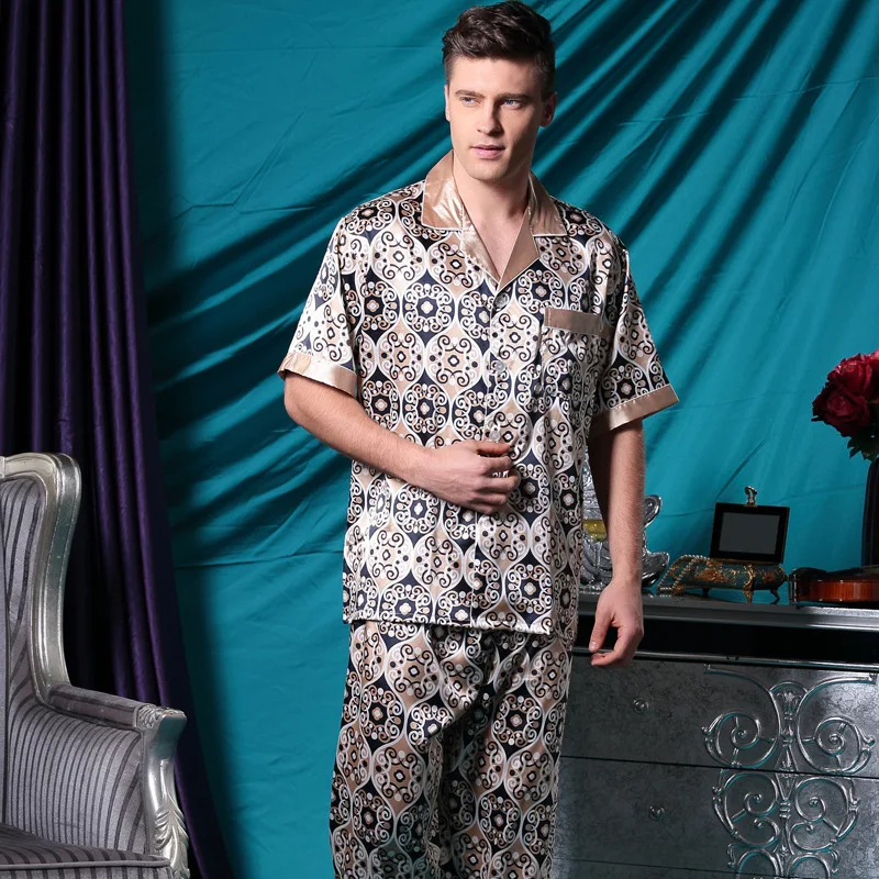 Plus Size 2017 men Casual Breathable Faux silk tops and trousers sets lounge Homewear Sleepwear Set Men's Pajama sets S1517 Plus Size 2017 men Casual Breathable Faux silk tops and trousers sets lounge Homewear Sleepwear Set Men's Pajama sets S1517