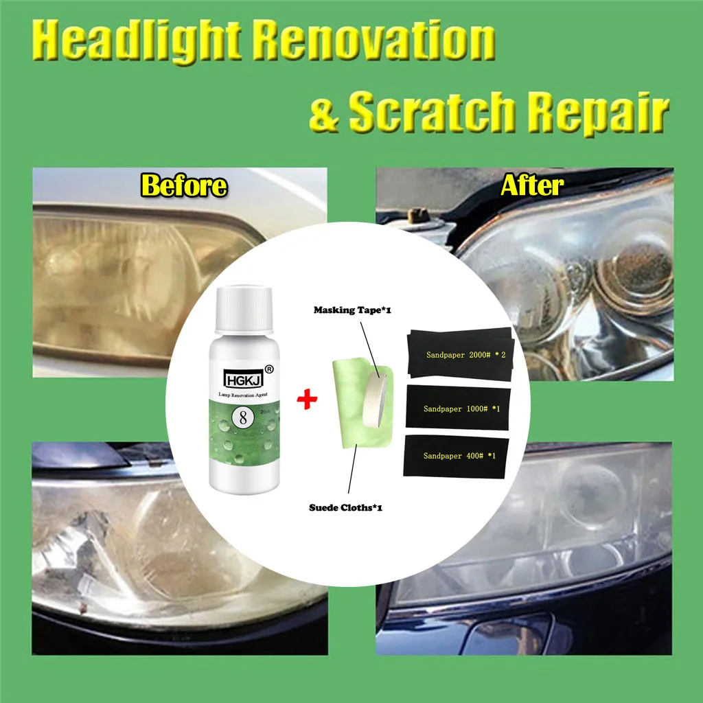 

CARPRIE Car retreading agent 2019 hot sale Car Headlight Repair Renovation Tool HGKJ-8 Polishing+Cleaning Cloth Sandpaper 9710