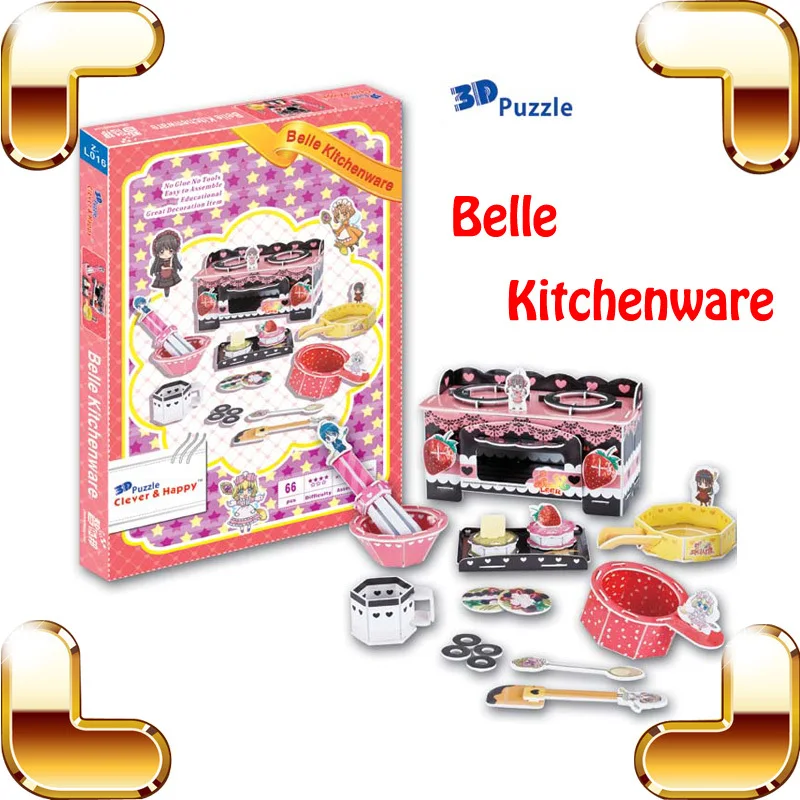 

New DIY Gift Belle Kitchenware 3D Puzzle Cute Mini Kitchen Baby Puzzle Learning Work Education Tool Kids Children IQ Game Toys